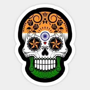 Indian Flag Sugar Skull with Roses Sticker